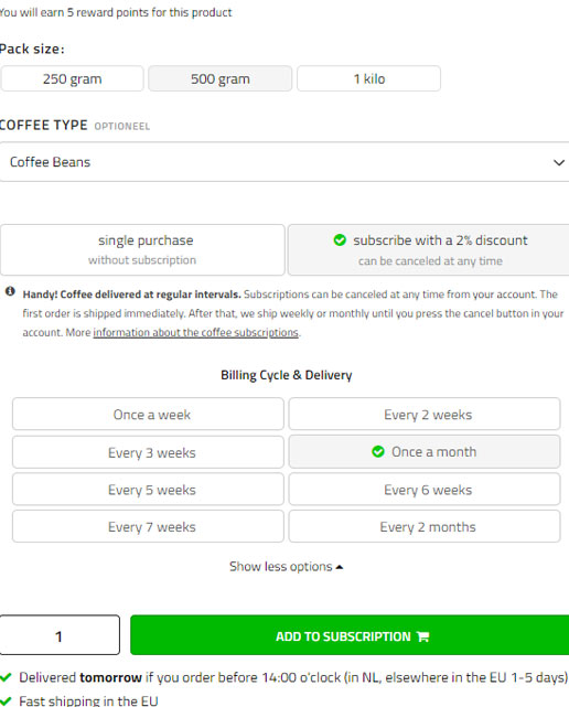 Voorbeeld koffieabonnement